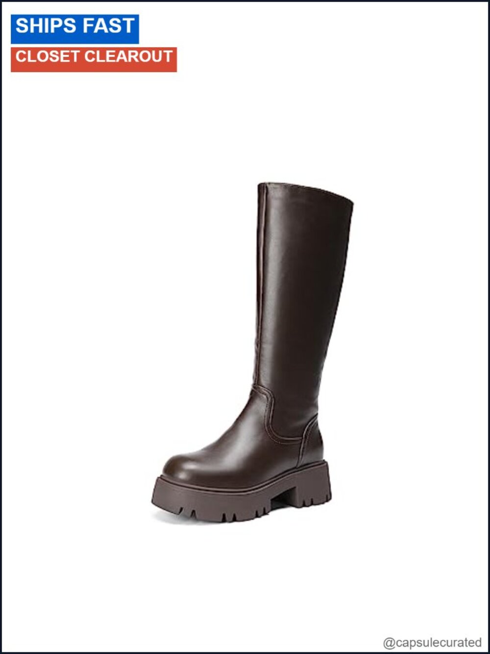 Knee High Platform Chunky Boots with Zipper for Women, Faux Leather